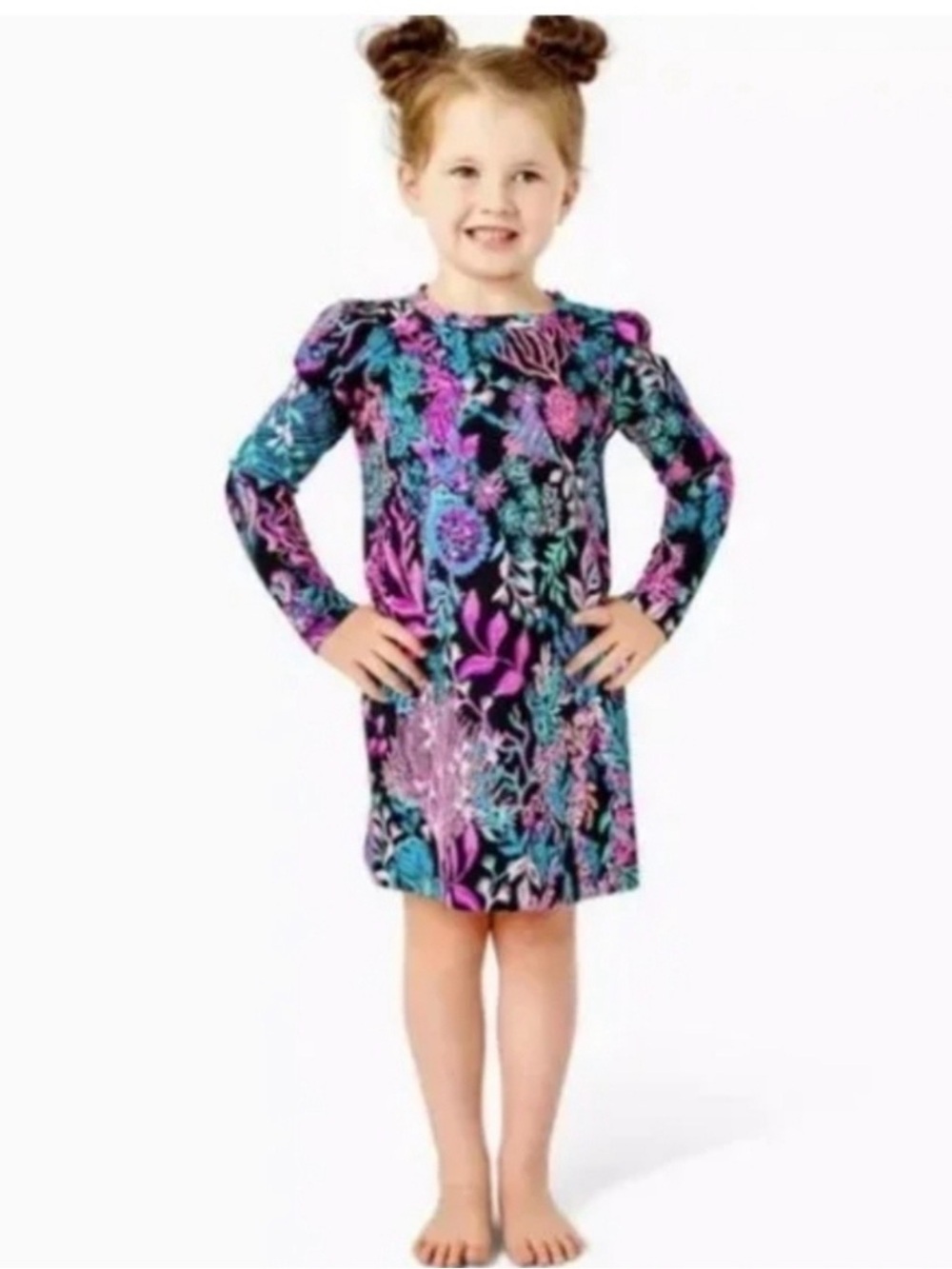 Lilly Pulitzer Girl's Mini Jansen Dress Onyx Twilight Coral XL 12-14